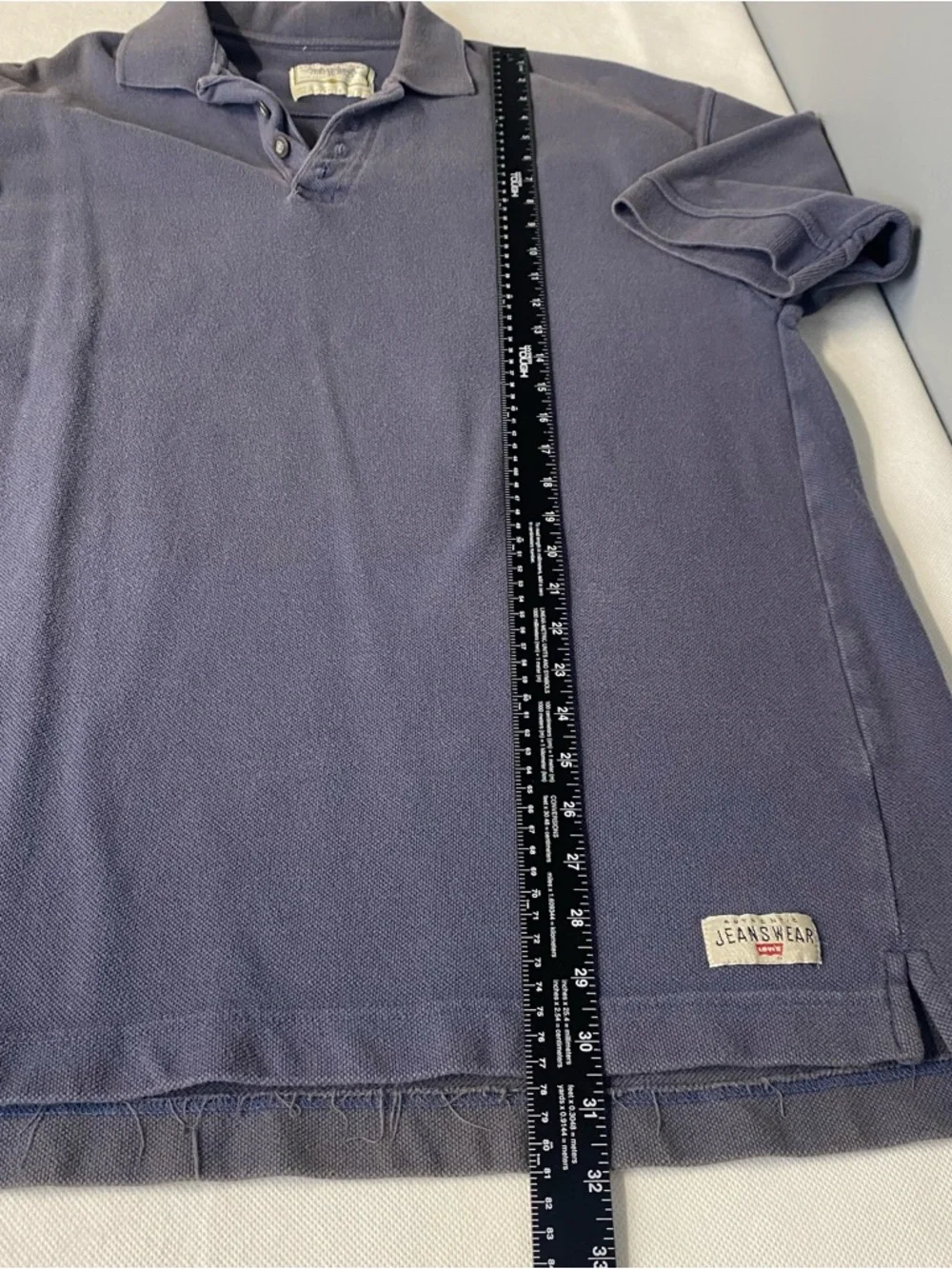 Vtg Levis Polo Shirt Mens Large Blue Short Sleeve 90s Heavyweight Stained